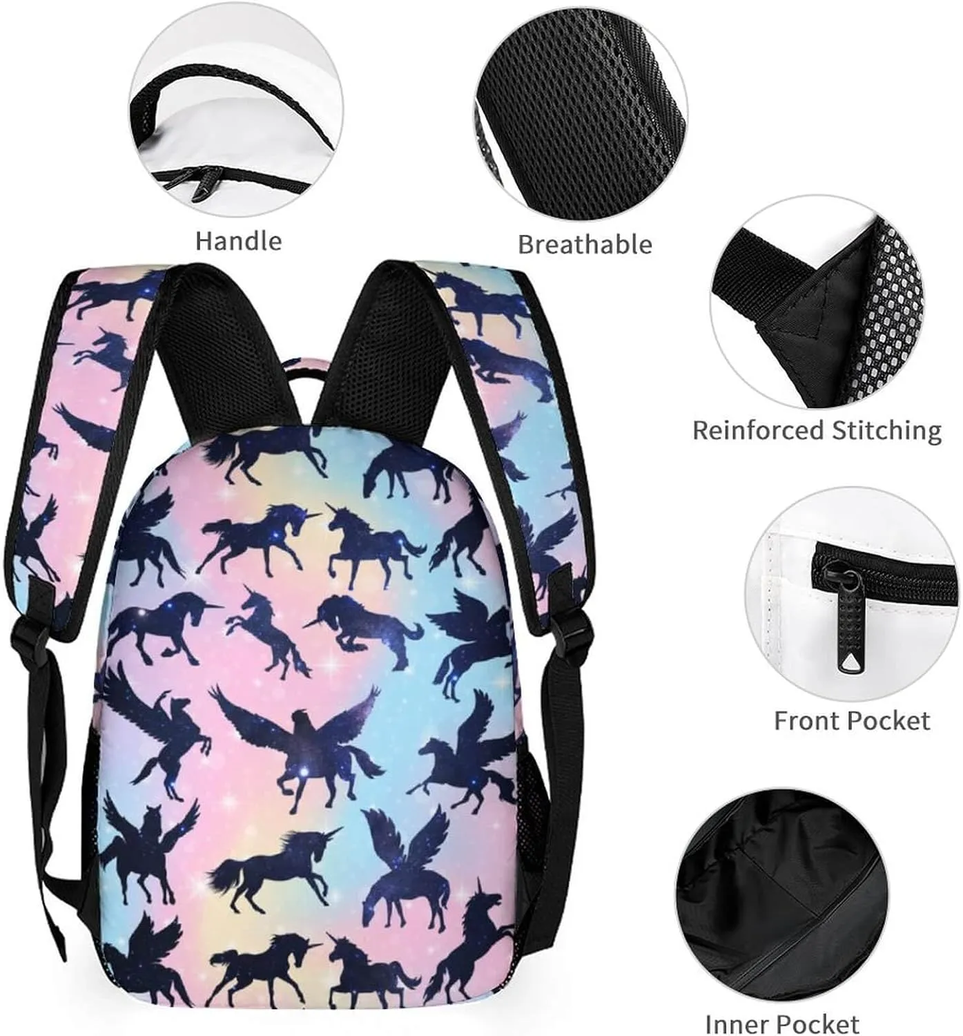 Custom Unicorn School Backpack for Kids Girls Boys, 16 Inch Cute Unicorns Themed Bookbag, Personalized School Backpack for Students Children, Lightweight, Large Capacity