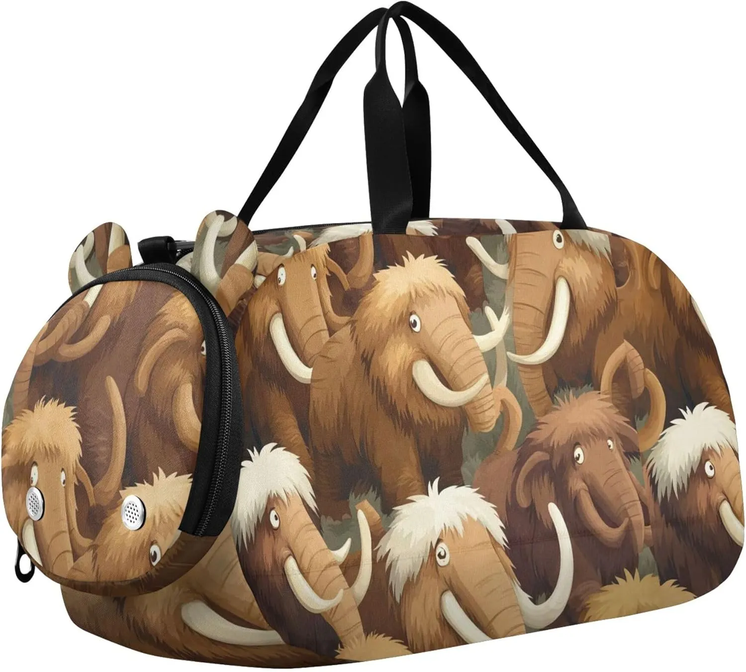 Cute Cartoon Mammoth Sports Duffle Bag for Teens Girls Boys, Gym Bag with Shoe Compartment, Kids Travel Overnight Weekender Shoulder Bag