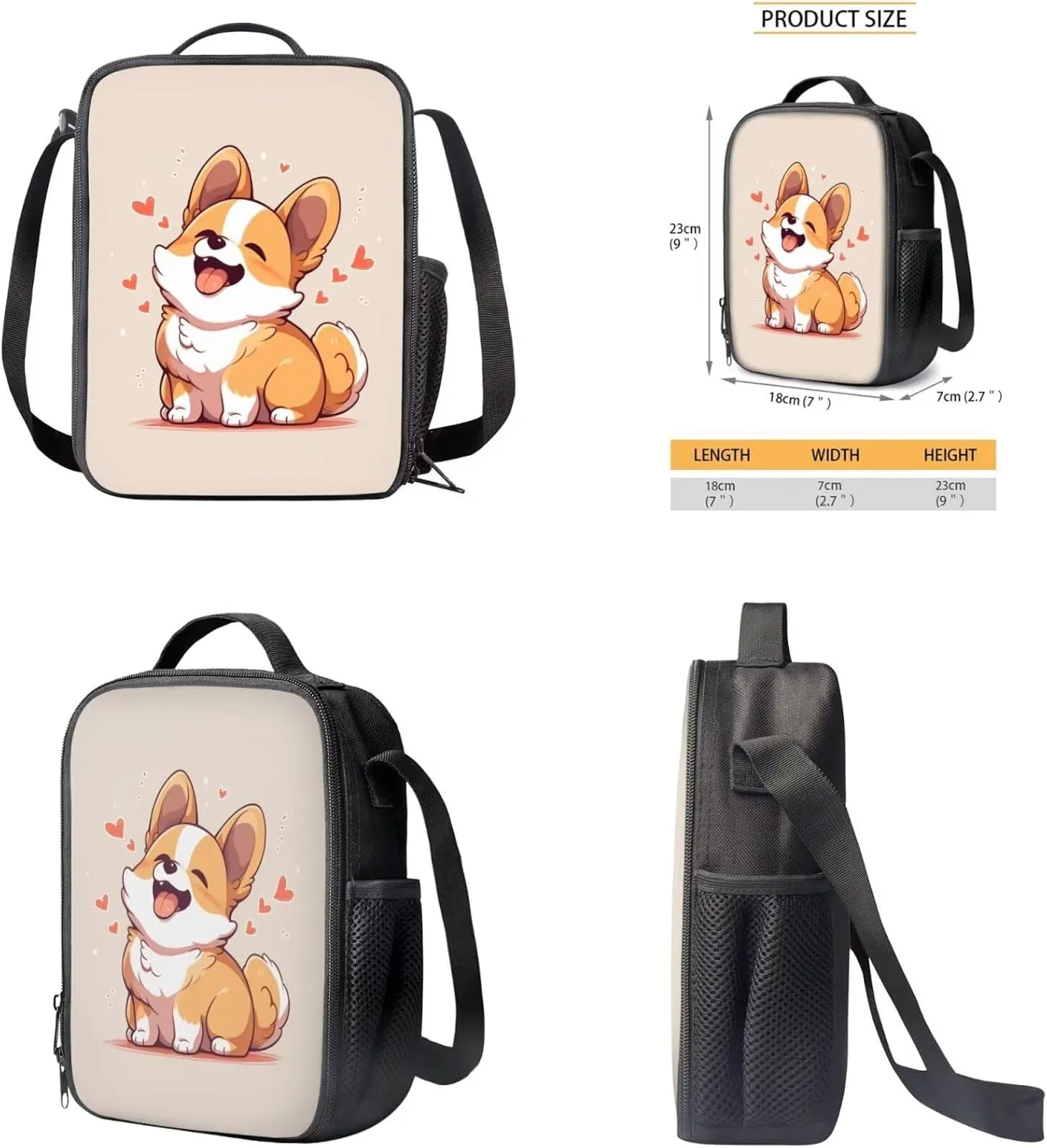 Cute Corgi Bookbags for 5Th Grade Girls Backpack and Lunch Bag Set for Girls with Pencil Case Keychain 4Pcs Set Bookbag for Students Going To School