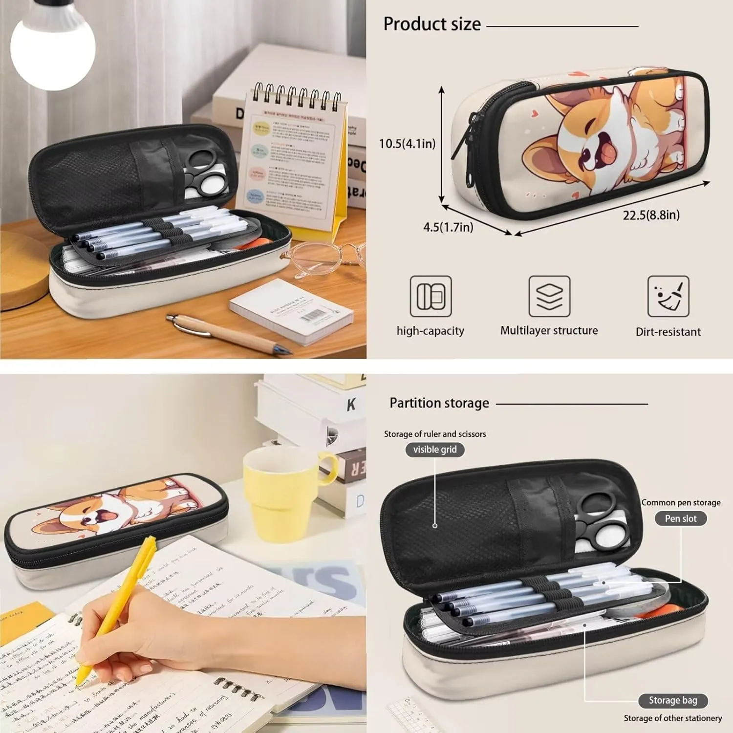 Cute Corgi Bookbags for 5Th Grade Girls Backpack and Lunch Bag Set for Girls with Pencil Case Keychain 4Pcs Set Bookbag for Students Going To School