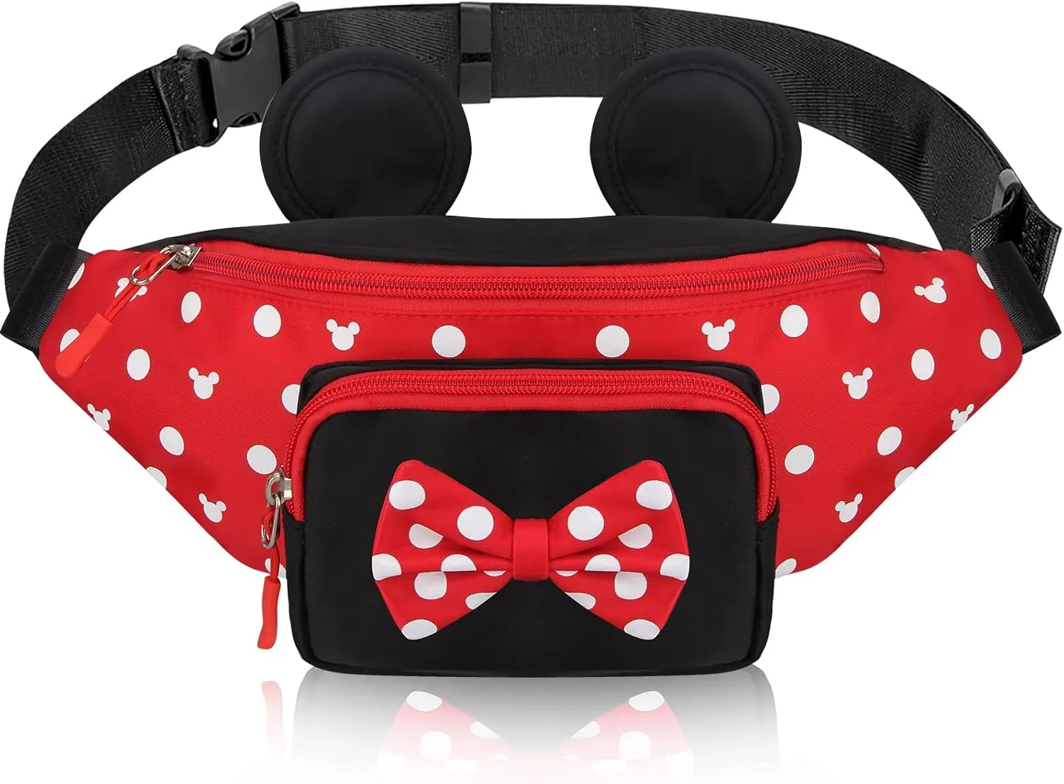 Cute Fanny Pack for Girls Kids Travel Waist Pack Bowknot Polka Dot Mini Mouse Fanny Packs Teen Girls Cartoon Belt Bag Hiking Bum Bags Outdoor Waist Bag with Mouse Ears