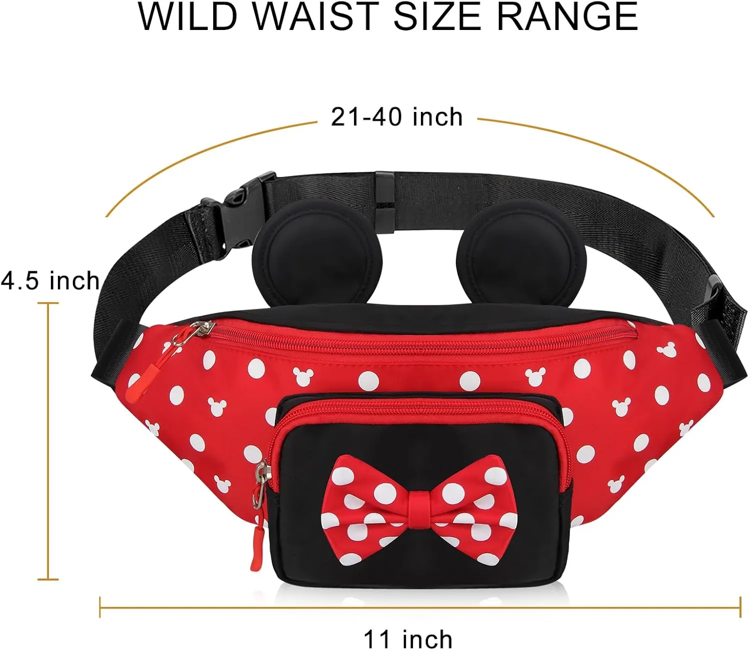 Cute Fanny Pack for Girls Kids Travel Waist Pack Bowknot Polka Dot Mini Mouse Fanny Packs Teen Girls Cartoon Belt Bag Hiking Bum Bags Outdoor Waist Bag with Mouse Ears