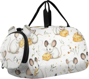 Cute Funny Mouse and Cheese Sports Duffle Bag for Teens Girls Boys, Gym Bag with Shoe Compartment, Kids Travel Overnight Weekender Shoulder Bag
