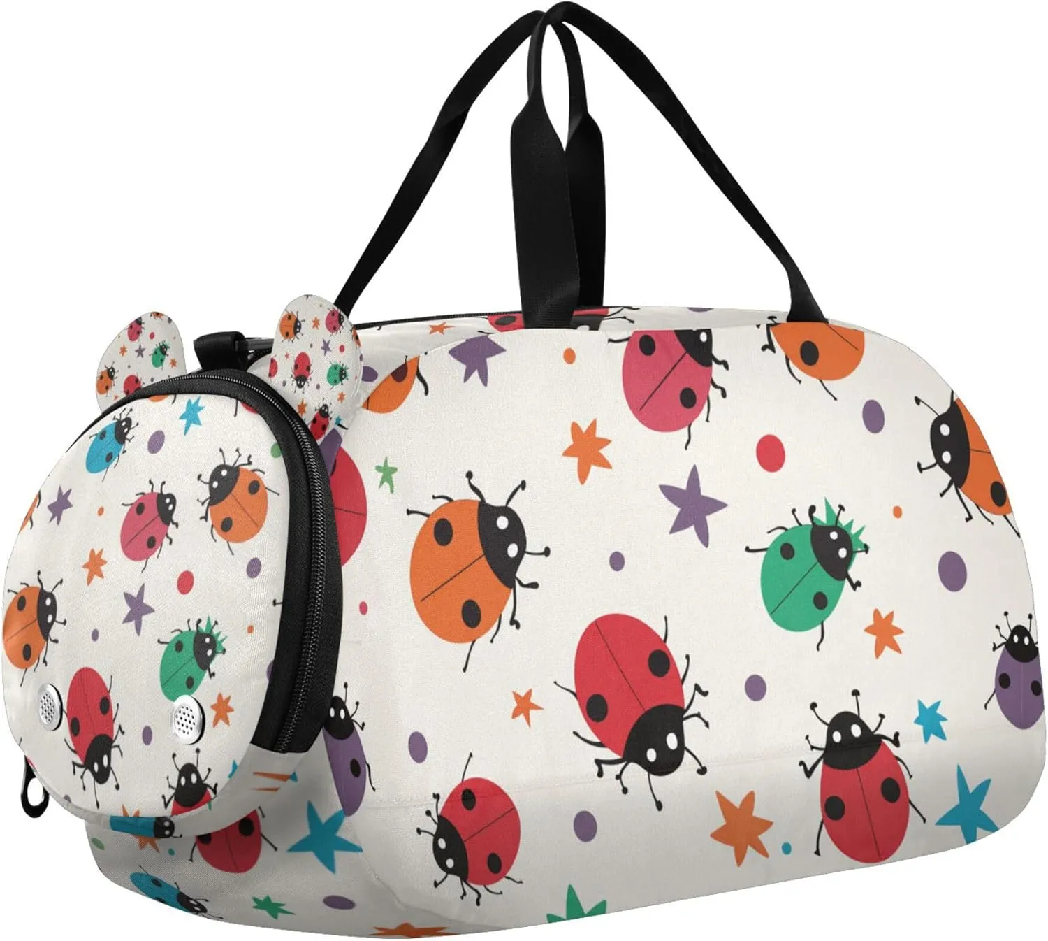 Cute Ladybug Stars Sports Duffle Bag for Kids Girls Boys, Gym Bag with Shoe Compartments, Kids Travel Overnight Weekender Shoulder Bag