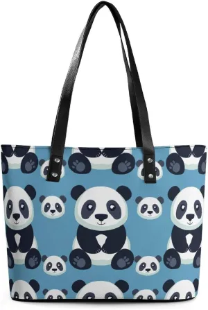 Cute Panda Women's Tote Shoulder Bag Handbag Top Handle Leather 29 * 34 * 14cm