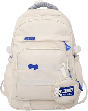 Cute School Backpack for Teen Girls Backpack for School Aesthetic College Backpack for Kids Students Large Travel Laptop Capacity Casual Daypacks Solid Color(White)