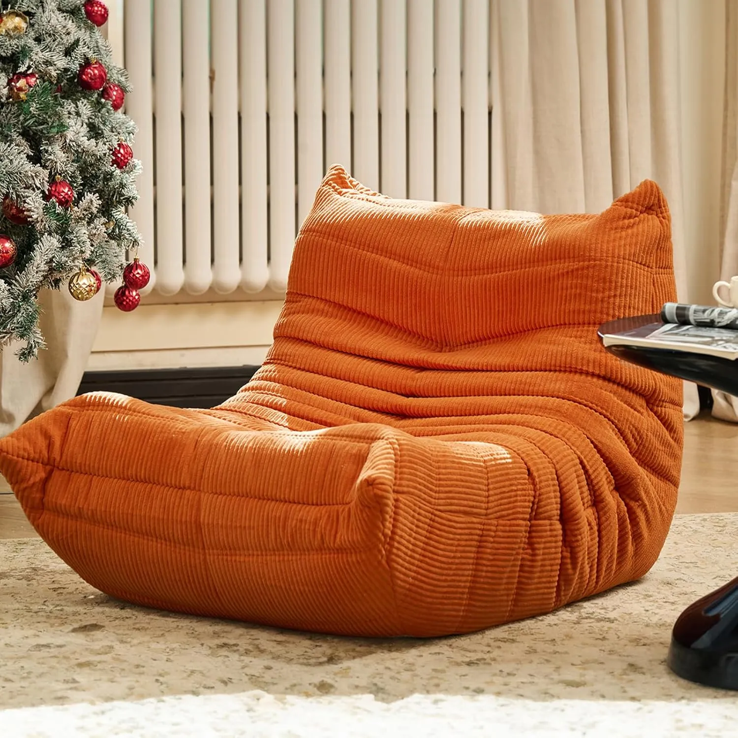CXC Fireside Chair, Gaming Chair Floor, Large Bean Bag Chairs for Adults, Memory Sponge Lazy Sofa, Ergonomic Design Comfy Couch for Living Room丨 Bedroom丨 Home Office丨(Sunset Orange-Velvet)