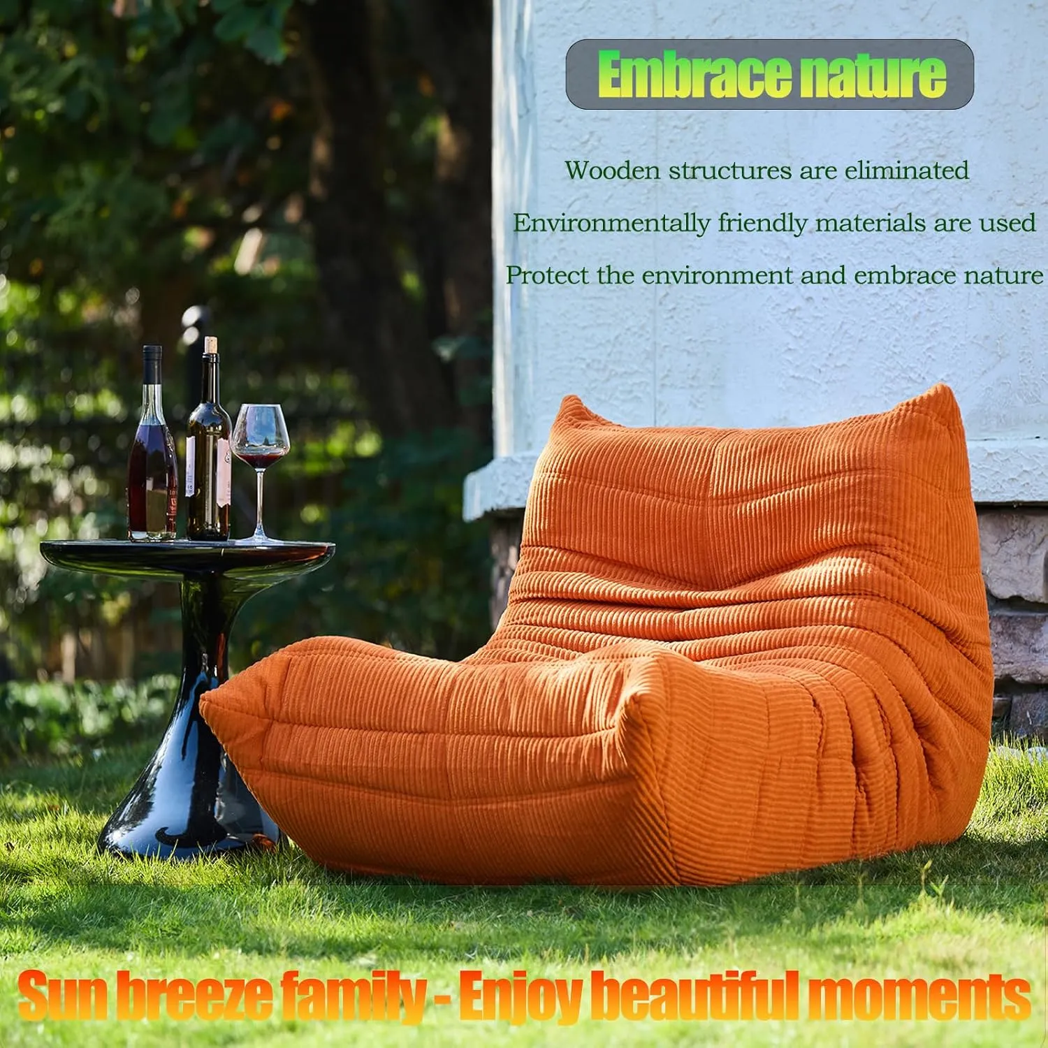 CXC Fireside Chair, Gaming Chair Floor, Large Bean Bag Chairs for Adults, Memory Sponge Lazy Sofa, Ergonomic Design Comfy Couch for Living Room丨 Bedroom丨 Home Office丨(Sunset Orange-Velvet)