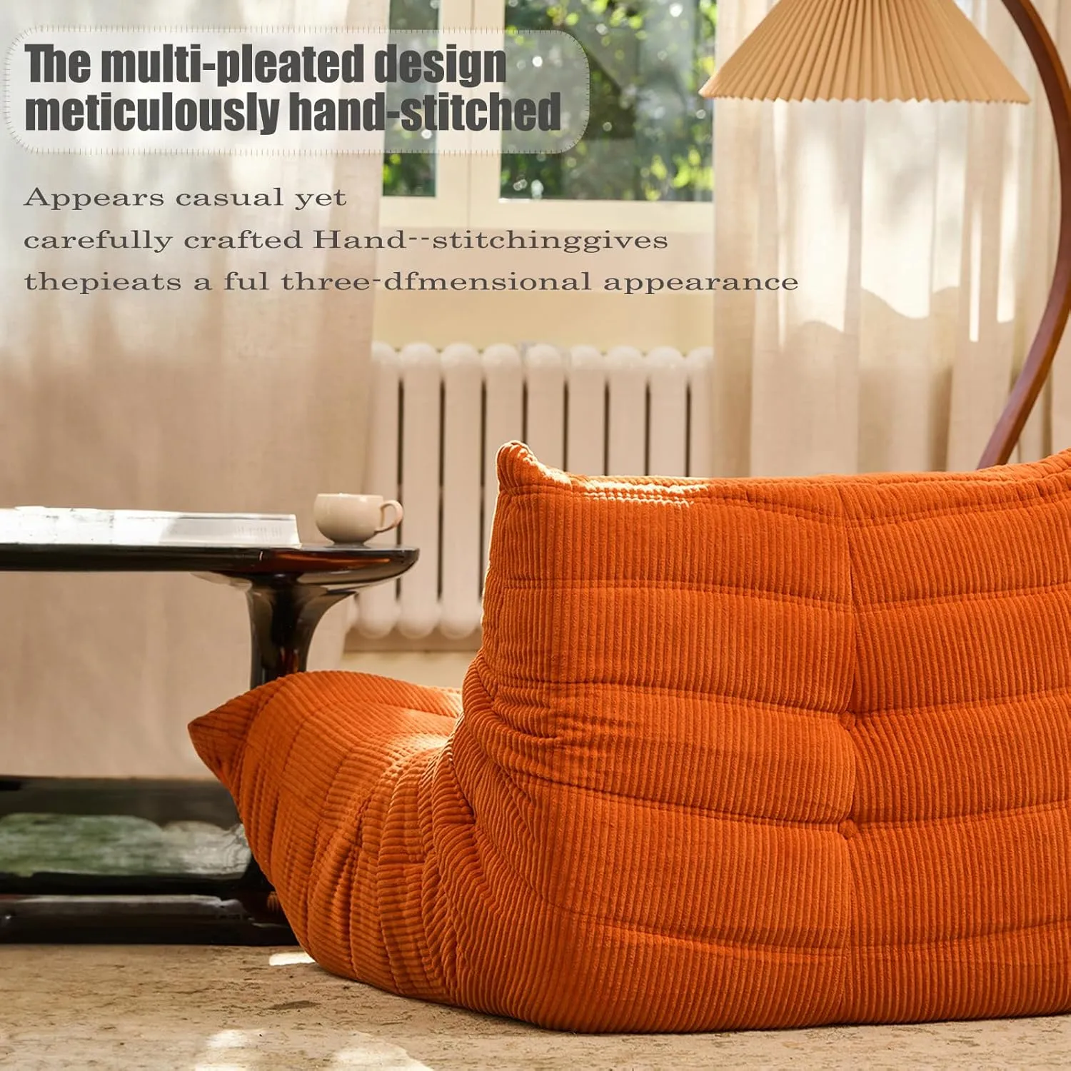 CXC Fireside Chair, Gaming Chair Floor, Large Bean Bag Chairs for Adults, Memory Sponge Lazy Sofa, Ergonomic Design Comfy Couch for Living Room丨 Bedroom丨 Home Office丨(Sunset Orange-Velvet)