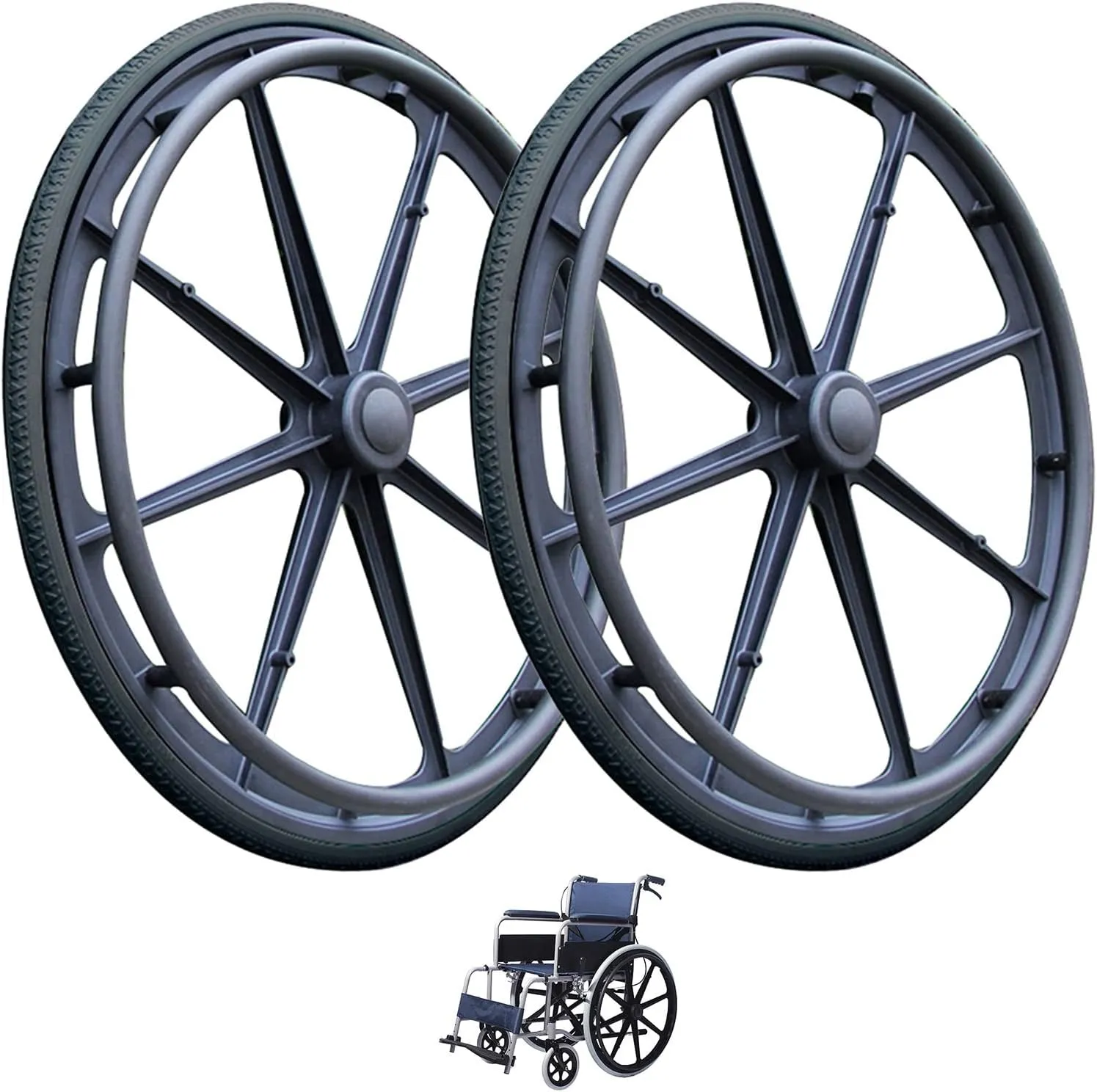 D M Set of 2, Rear Wheels for Wheelchair for 24 inch Wheelchairs, Wheelchair Wheels Replacement with Bearings（12mm）, Black (Size : 24inch/60cm (2 Counts))