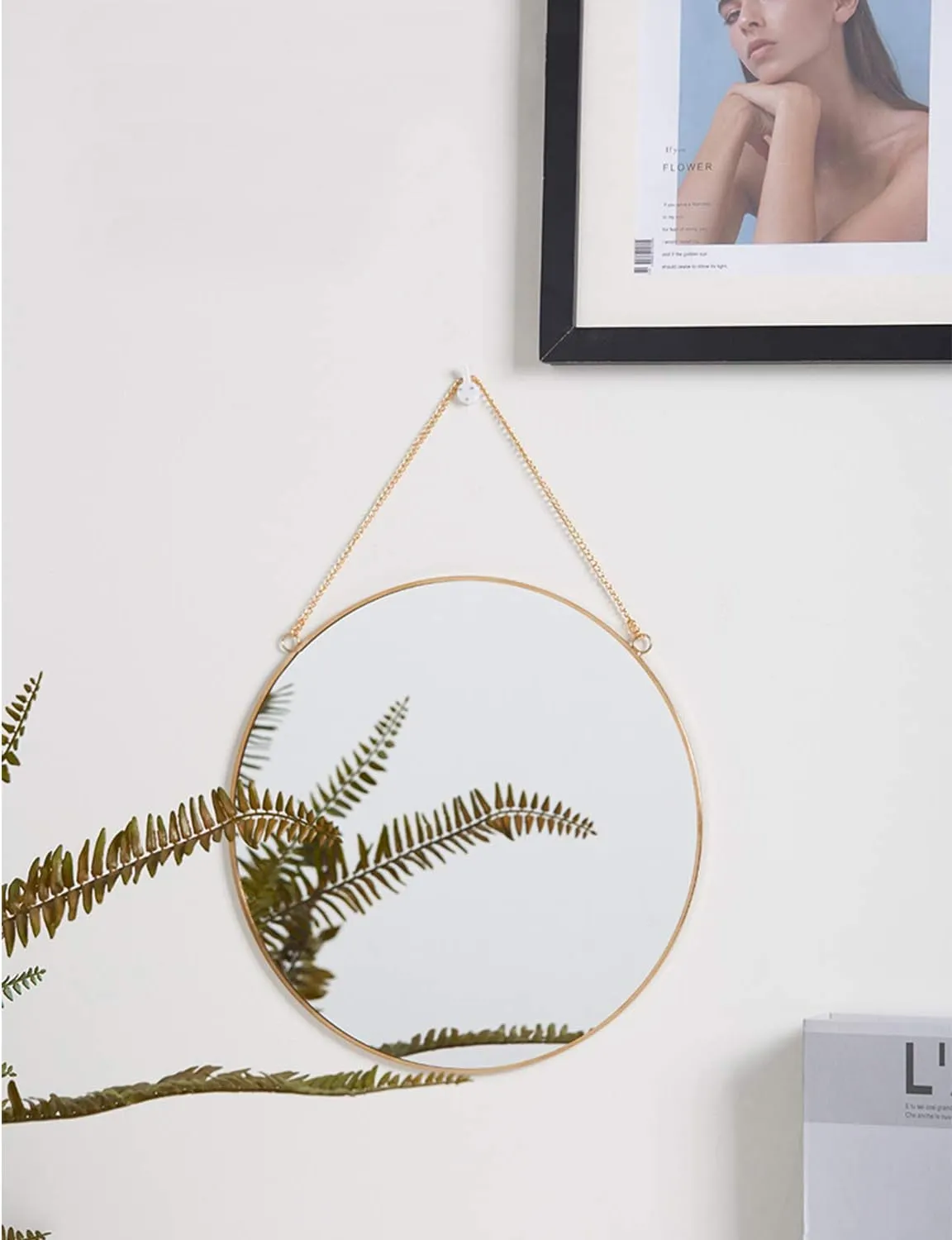 Dahey Hanging Circle Mirror Wall Decor Small Gold Round Mirror with Hanging Chain for Living Room Bathroom Bedroom ,Gold, 11.75" x 11.75"
