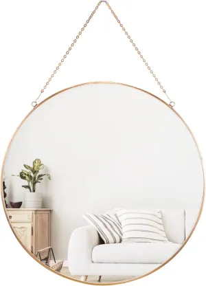Dahey Hanging Circle Mirror Wall Decor Small Gold Round Mirror with Hanging Chain for Living Room Bathroom Bedroom ,Gold, 11.75" x 11.75"