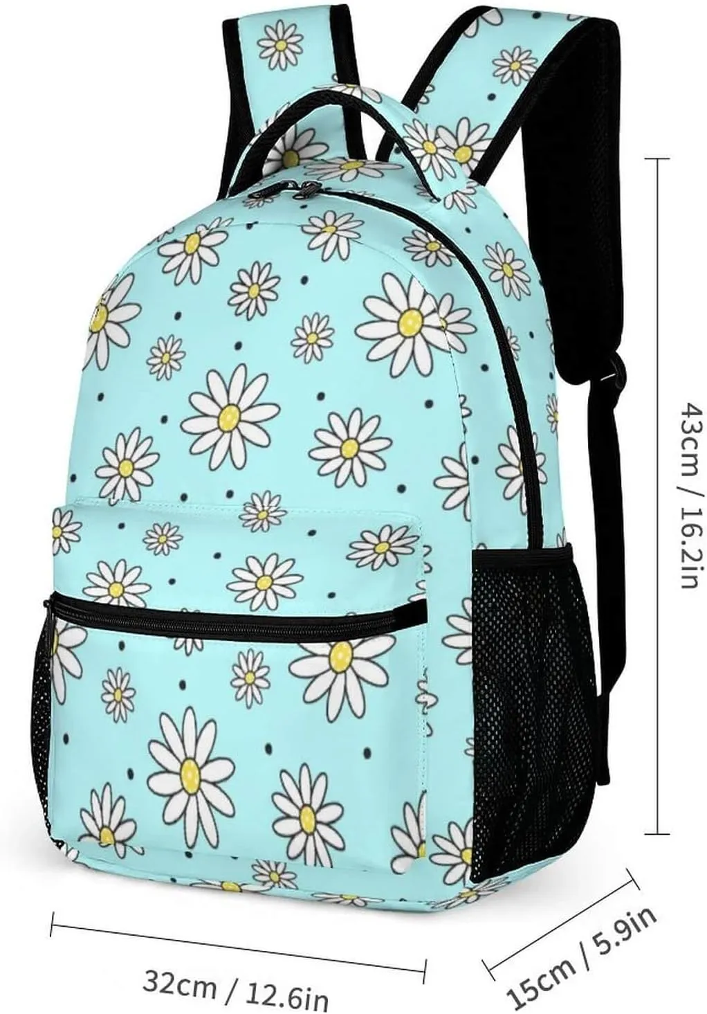 Daisy School Backpack for Kids Girls Boys, 16 Inch Cute daisies Themed Bookbag, Personalized School Backpack for Students Children, Lightweight, Large Capacity