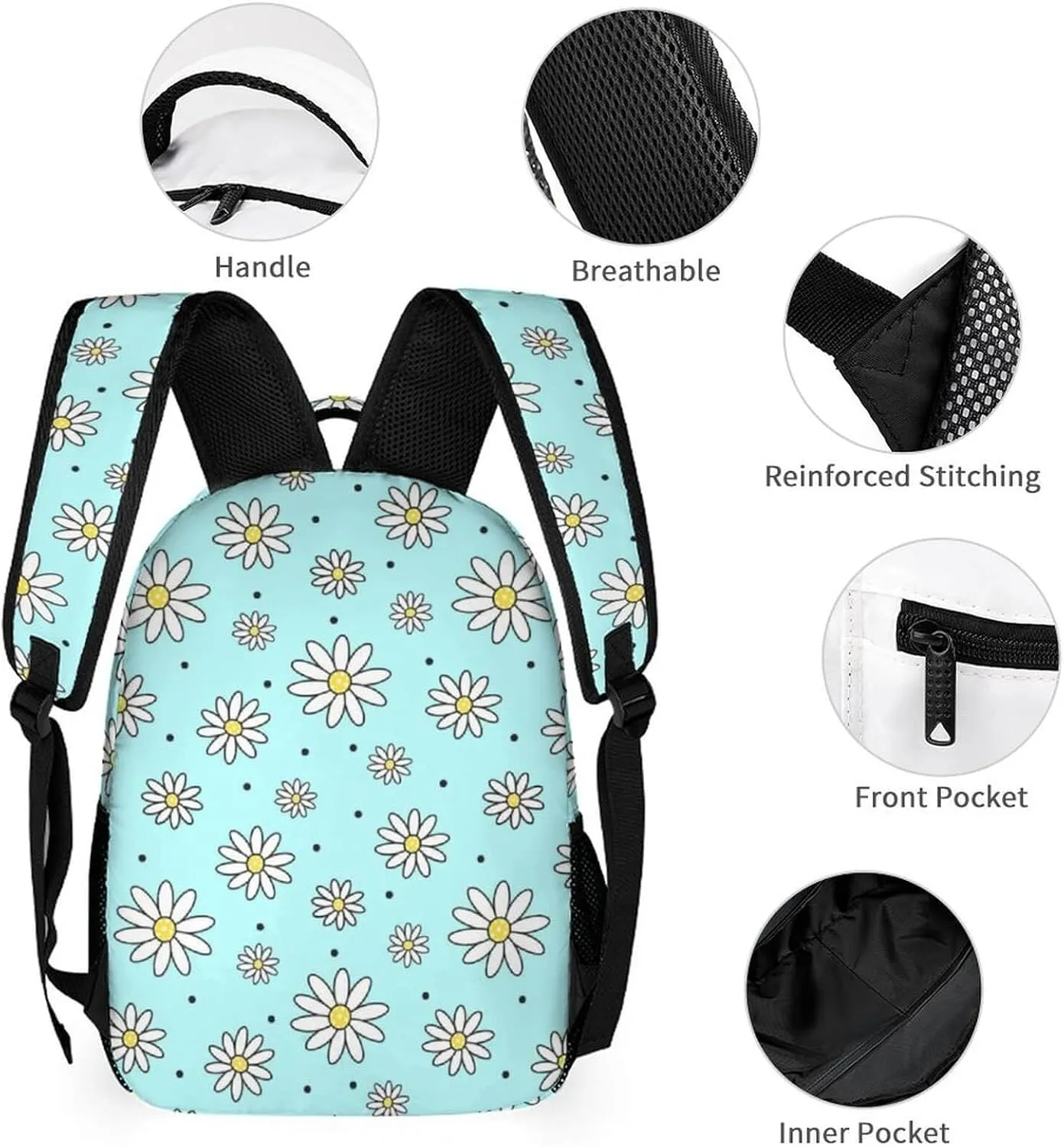 Daisy School Backpack for Kids Girls Boys, 16 Inch Cute daisies Themed Bookbag, Personalized School Backpack for Students Children, Lightweight, Large Capacity