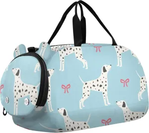 Dalmatian Dogs and Bows Sports Duffle Bag for Girls Boys, Gym Bag with Shoe Compartment, Kids Travel Overnight Weekender Shoulder Bag