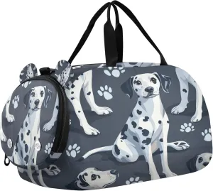 Dalmatian Dogs and Paw Prints Duffle Bag for Toddler Girls Boys, Sports Gym Bag with Shoe Compartments, Kids Travel Overnight Weekender Shoulder Bag