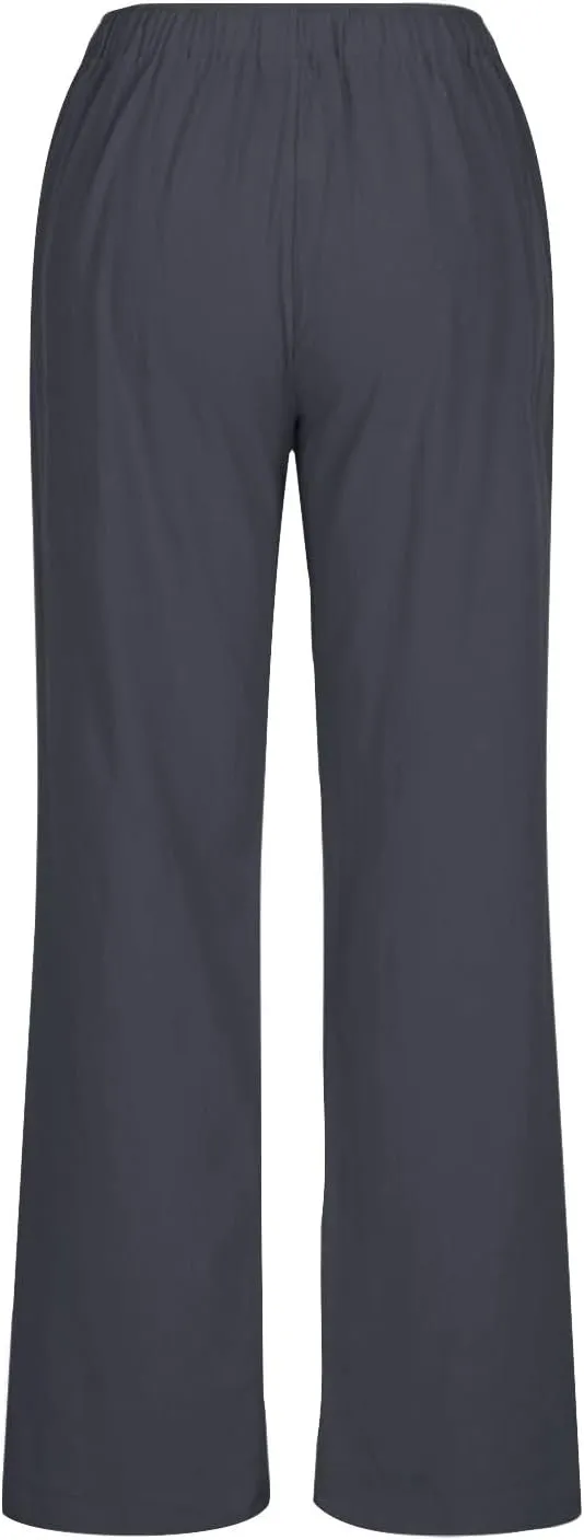 DASAYO Womens Linen Palazzo Pants Summer Casual Boho Wide Leg Drawstring High Waist Loose Fit Beach Trousers with Pockets