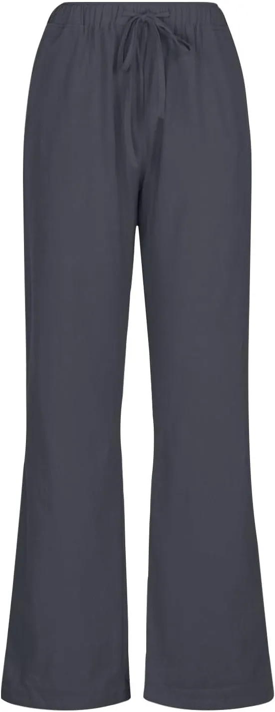DASAYO Womens Linen Palazzo Pants Summer Casual Boho Wide Leg Drawstring High Waist Loose Fit Beach Trousers with Pockets