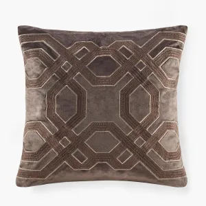 Décor Pillow, Luxurious Japanese Braiding Velvet Embroidery, Removable Cover, 100% White Goose Feather Décor Pillow, 233TC 100% Cotton Down Proof Cover, Biron, 18x18, Brown