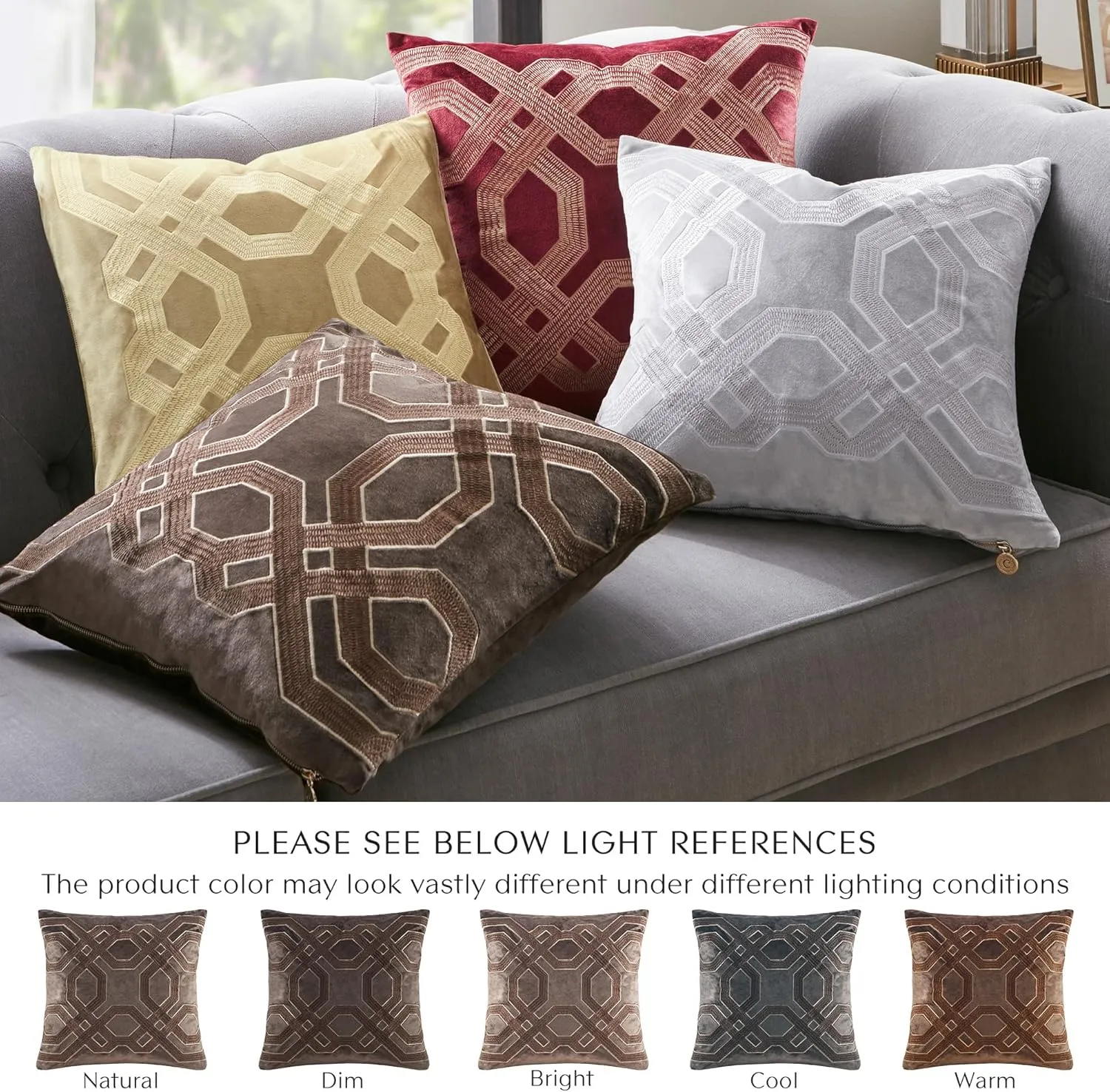 Décor Pillow, Luxurious Japanese Braiding Velvet Embroidery, Removable Cover, 100% White Goose Feather Décor Pillow, 233TC 100% Cotton Down Proof Cover, Biron, 18x18, Brown