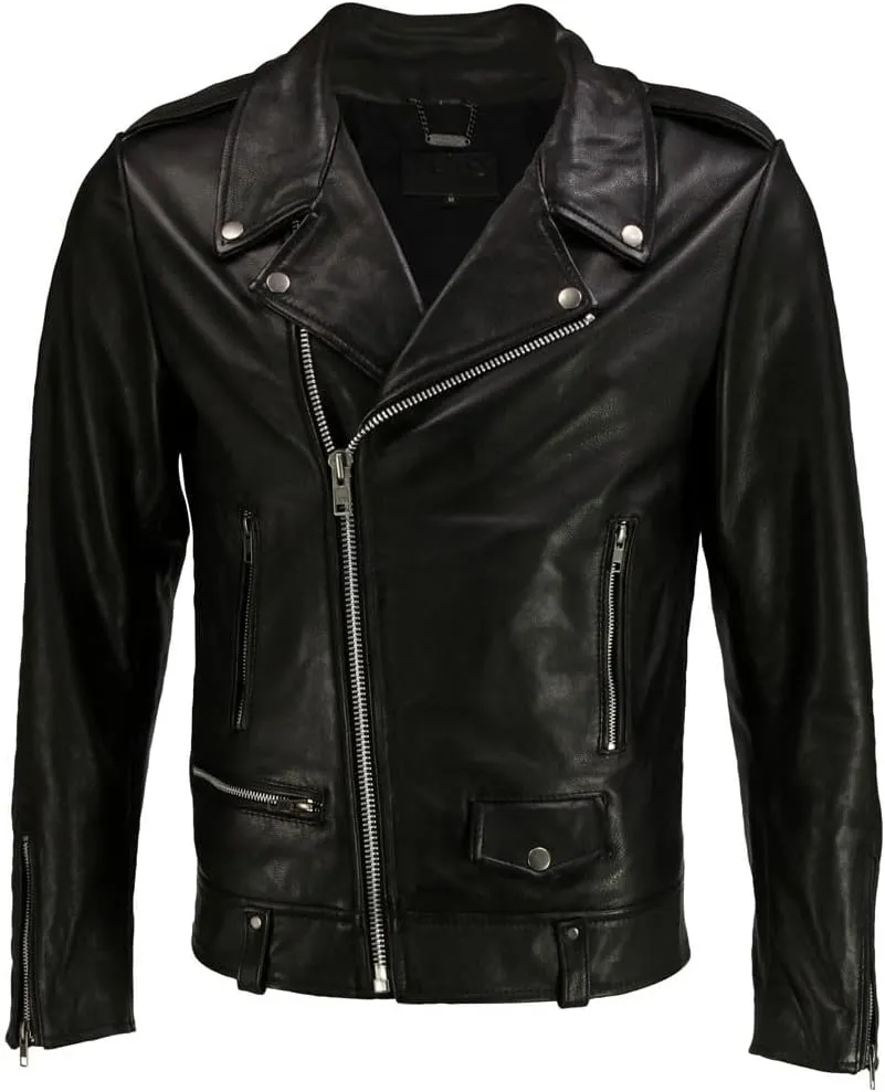 DECIMAL Men's Black Genuine Lambskin Leather Biker Jacket VINTAGE REAL BROWN MOTORCYCLE JACKETS FOR MEN