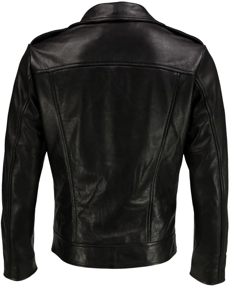 DECIMAL Men's Black Genuine Lambskin Leather Biker Jacket VINTAGE REAL BROWN MOTORCYCLE JACKETS FOR MEN