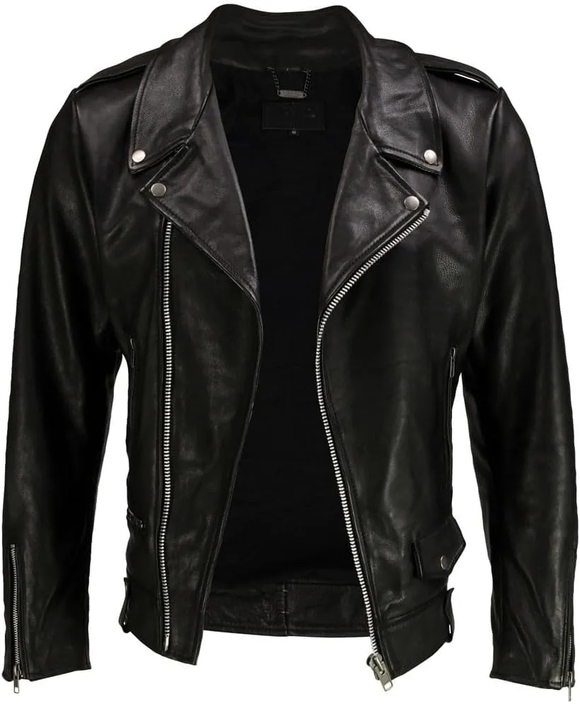 DECIMAL Men's Black Genuine Lambskin Leather Biker Jacket VINTAGE REAL BROWN MOTORCYCLE JACKETS FOR MEN