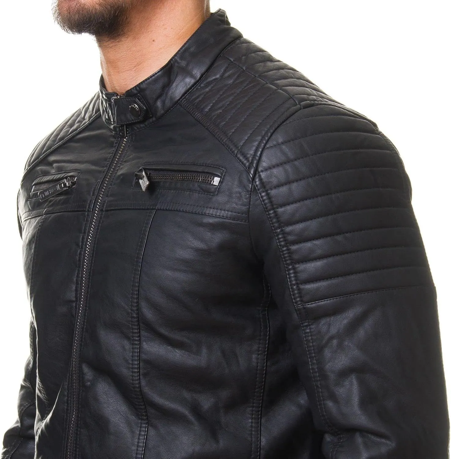 DECIMAL Men's Black REAL Lambskin Leather Biker Jacket VINTAGE GENUINE MOTORCYCLE JACKETS FOR MEN