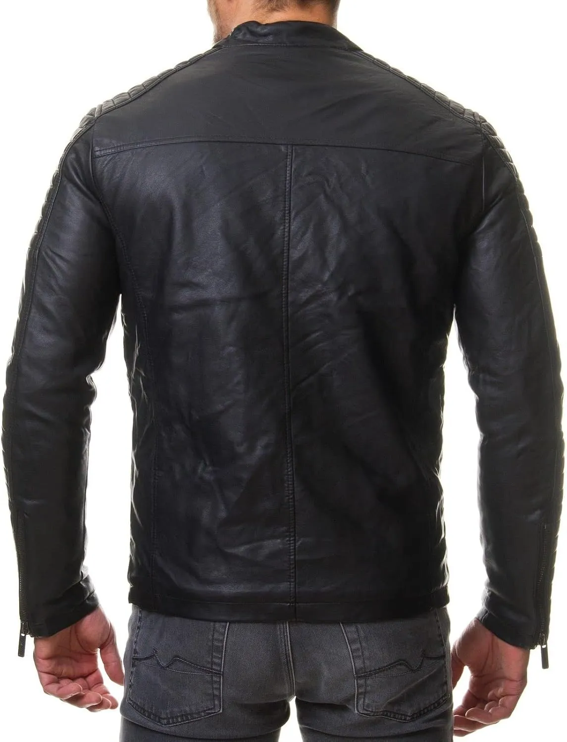 DECIMAL Men's Black REAL Lambskin Leather Biker Jacket VINTAGE GENUINE MOTORCYCLE JACKETS FOR MEN