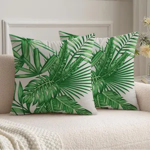 Decoraive Pillow Cover 16x16 Set of 2 Tree California Vintage Spring Pattern Exotic Tropical Green Painting Leaves Set Nature Graphic Cushion Cases for Home Sofa Couch Decorations