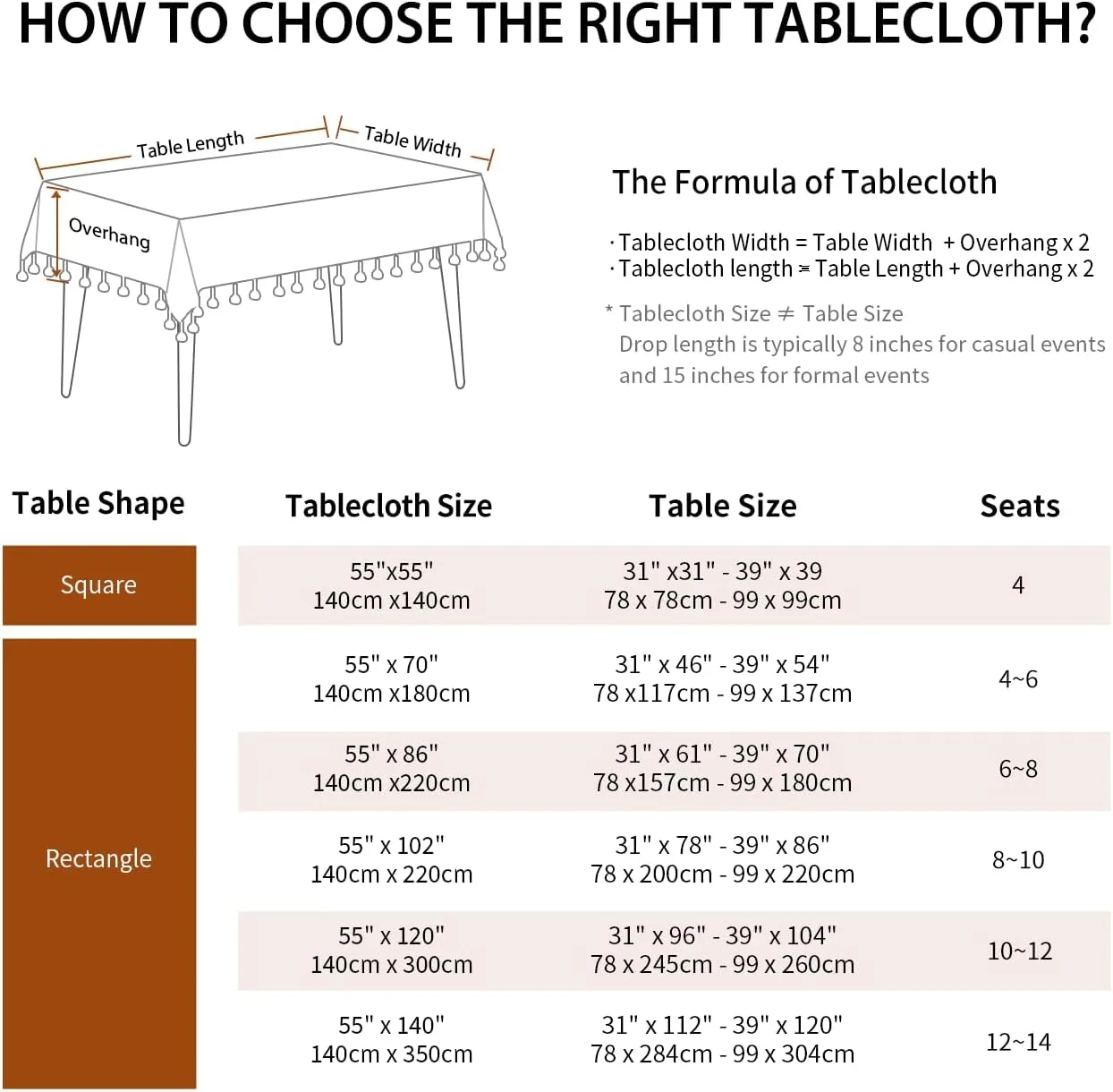 Deep Dream Tablecloths, 55 x 86 Inch Waterproof Table Cloth, Linens Wrinkle Free Anti-Fading, Rustic Table Cover Decoration for Kitchen Dinning Christmas (Rectangle/Oblong,6-8 Seats, Light Coffee)