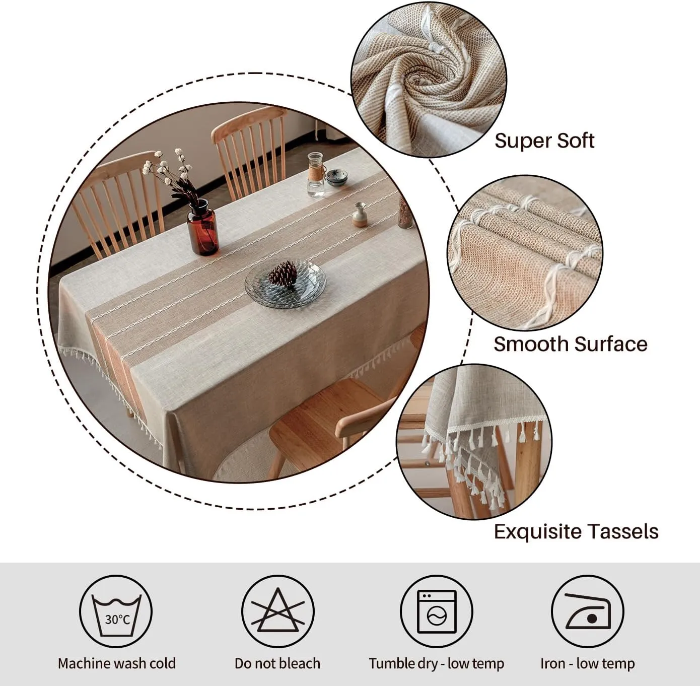 Deep Dream Tablecloths, 55 x 86 Inch Waterproof Table Cloth, Linens Wrinkle Free Anti-Fading, Rustic Table Cover Decoration for Kitchen Dinning Christmas (Rectangle/Oblong,6-8 Seats, Light Coffee)