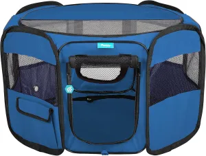 Deluxe Premium Pet Dog Playpen Portable Soft Dog Exercise Pen Kennel with Carry Bag for Dogs, Cats, Kittens, and All Pets (Small, Blue)