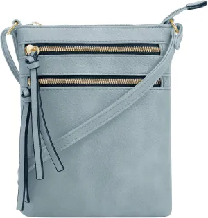 DELUXITY | Crossbody Purse Bag | Functional Multi Pocket Double Zipper Purse | Adjustable Strap | Medium Size Purse | Pacific