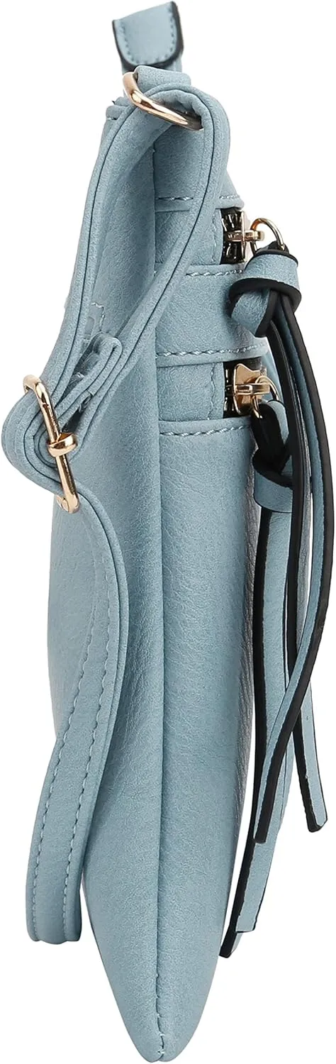 DELUXITY | Crossbody Purse Bag | Functional Multi Pocket Double Zipper Purse | Adjustable Strap | Medium Size Purse | Pacific