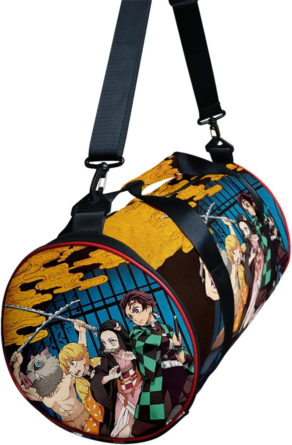 Demon Slay Large Capacity Travel Bag Gym Bag Kemitsu Sport Duffel Bag With Shoe Bag(Group Gold)