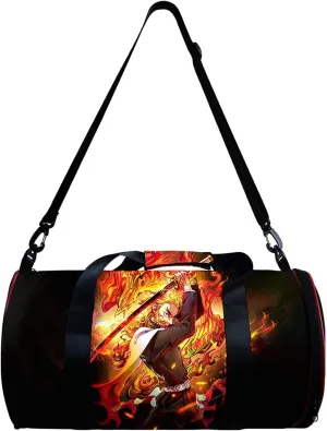 Demon Slay Large Capacity Travel Bag Gym Bag Kemitsu Sport Duffel Bag With Shoe Bag(Kyoujurou Black)