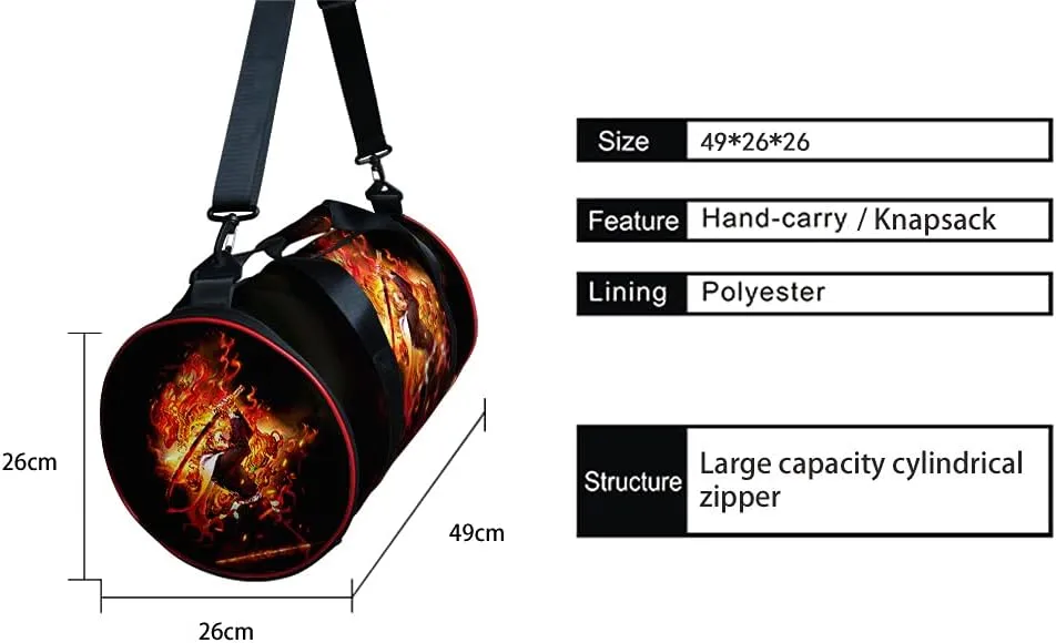 Demon Slay Large Capacity Travel Bag Gym Bag Kemitsu Sport Duffel Bag With Shoe Bag(Kyoujurou Black)