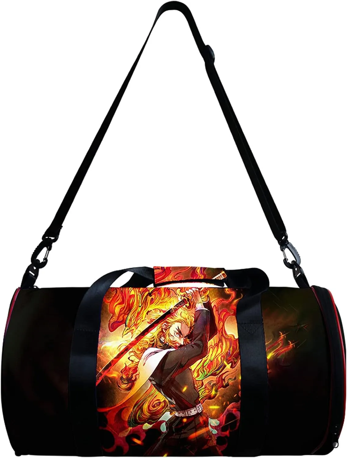 Demon Slay Large Capacity Travel Bag Gym Bag Kemitsu Sport Duffel Bag With Shoe Bag(Kyoujurou Black)