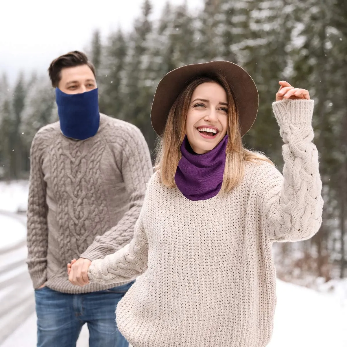 DG Hill Winter Neck Warmer - 2 Pack Face Mask Cold Weather - Neck Gaiter for Men Women Thick Thermal Fleece Lined Ski Outdoor