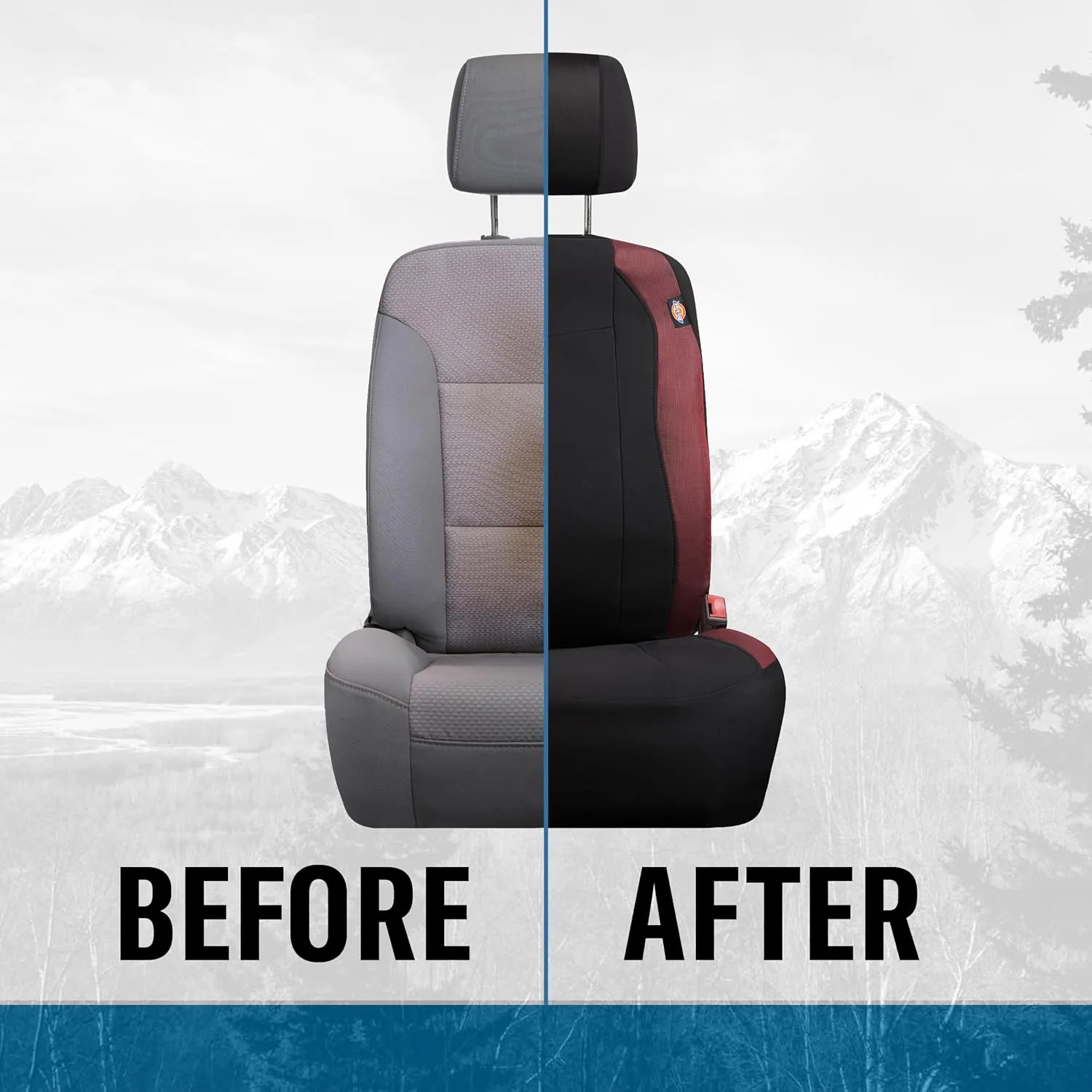 DICKIES 2-Piece DuraSport Starsky Truck Seat Covers, Water-Resistant Seat Covers for Trucks — Black/Red