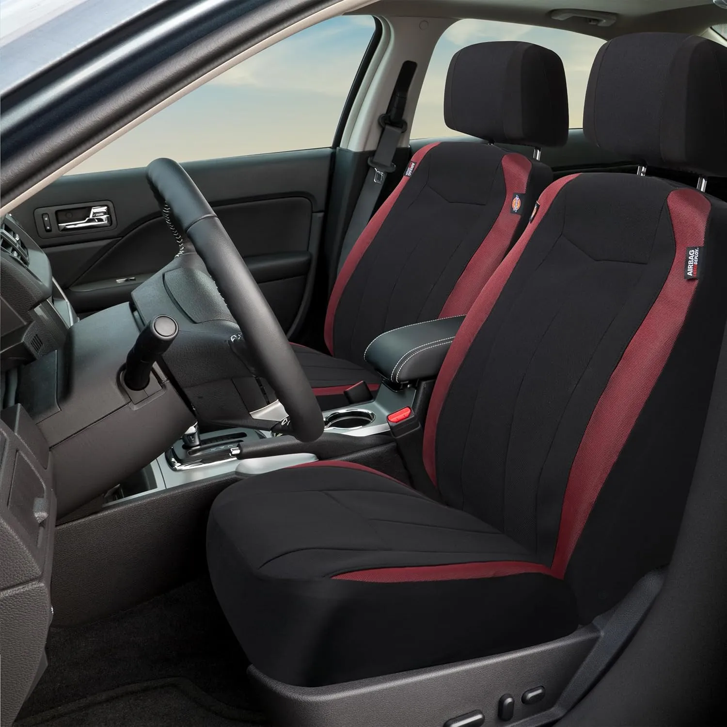 DICKIES 2-Piece DuraSport Starsky Truck Seat Covers, Water-Resistant Seat Covers for Trucks — Black/Red