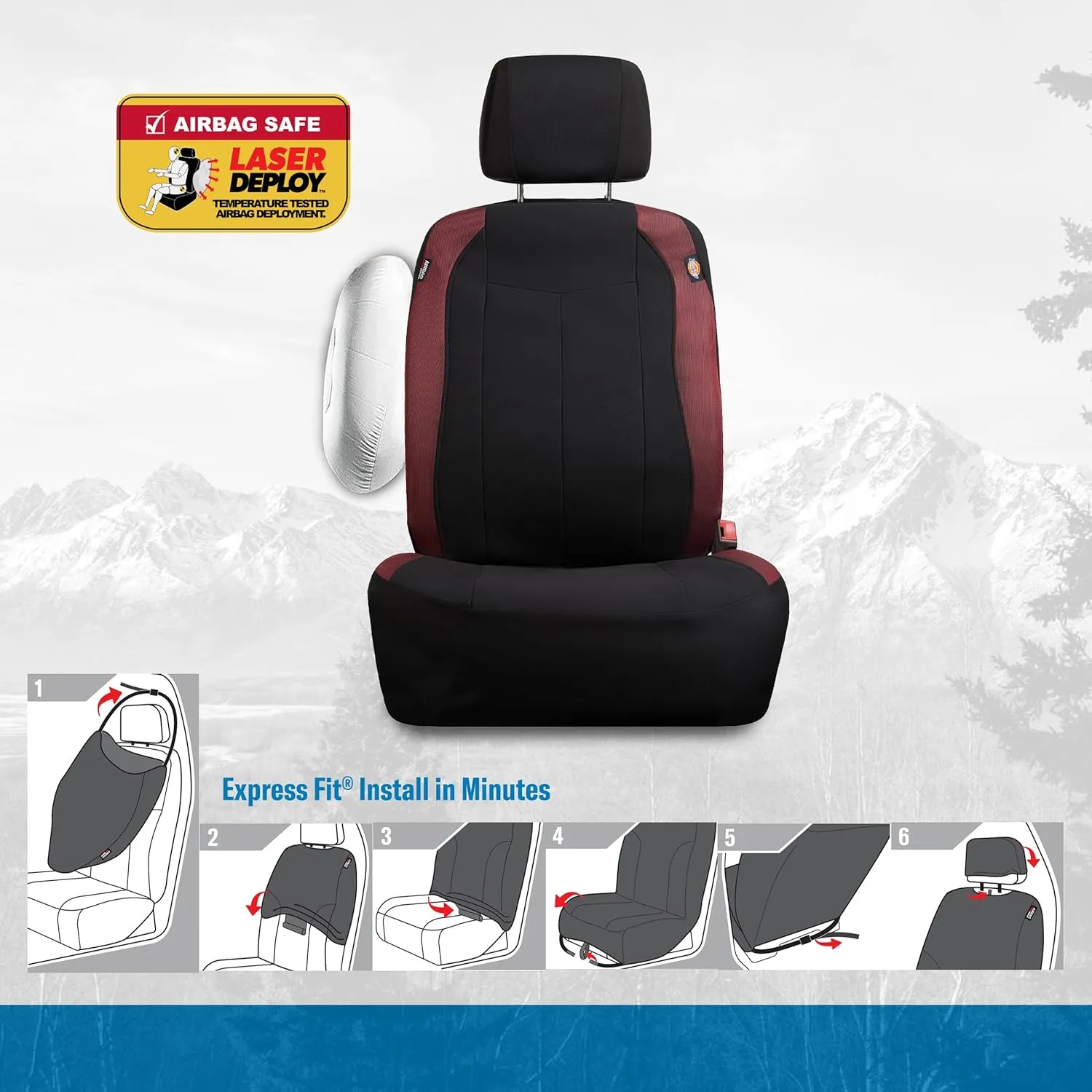DICKIES 2-Piece DuraSport Starsky Truck Seat Covers, Water-Resistant Seat Covers for Trucks — Black/Red