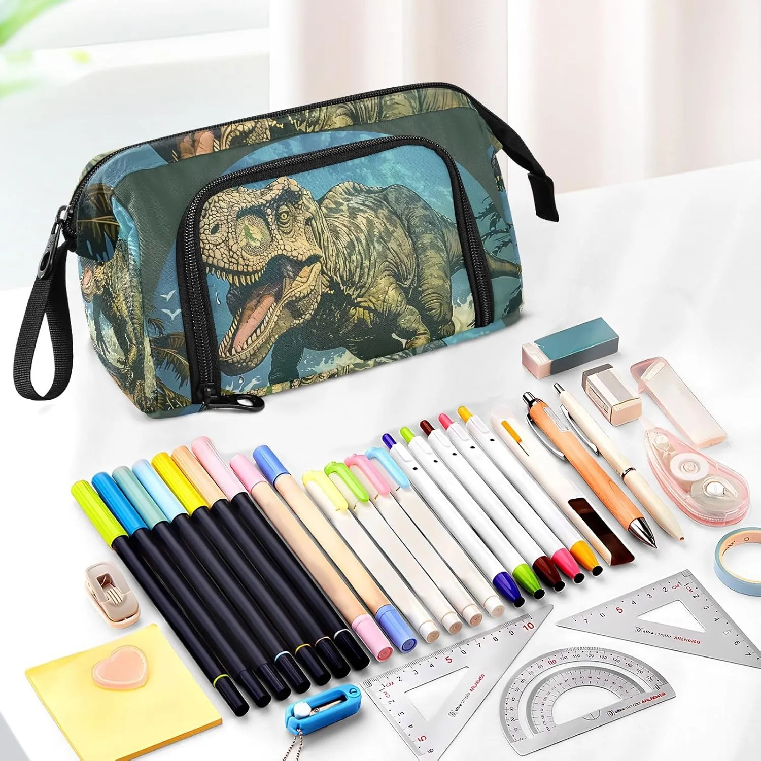 Dinosaur Pencil Case Large Pencil Pouch Big Pencil Box Pen Bag Organizer Pencil Bags with Zipper for Adults Girls Kids Boys School 064