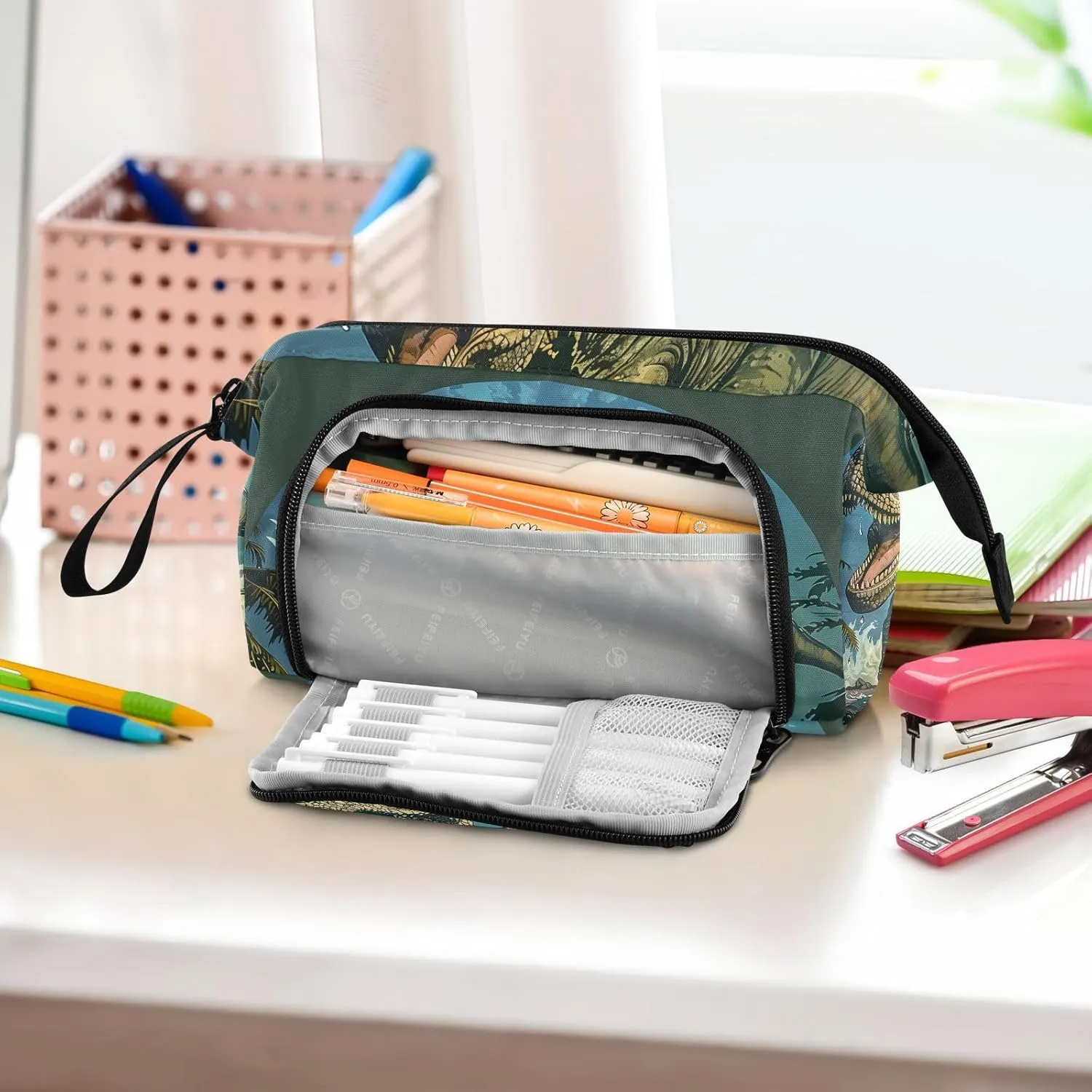 Dinosaur Pencil Case Large Pencil Pouch Big Pencil Box Pen Bag Organizer Pencil Bags with Zipper for Adults Girls Kids Boys School 064