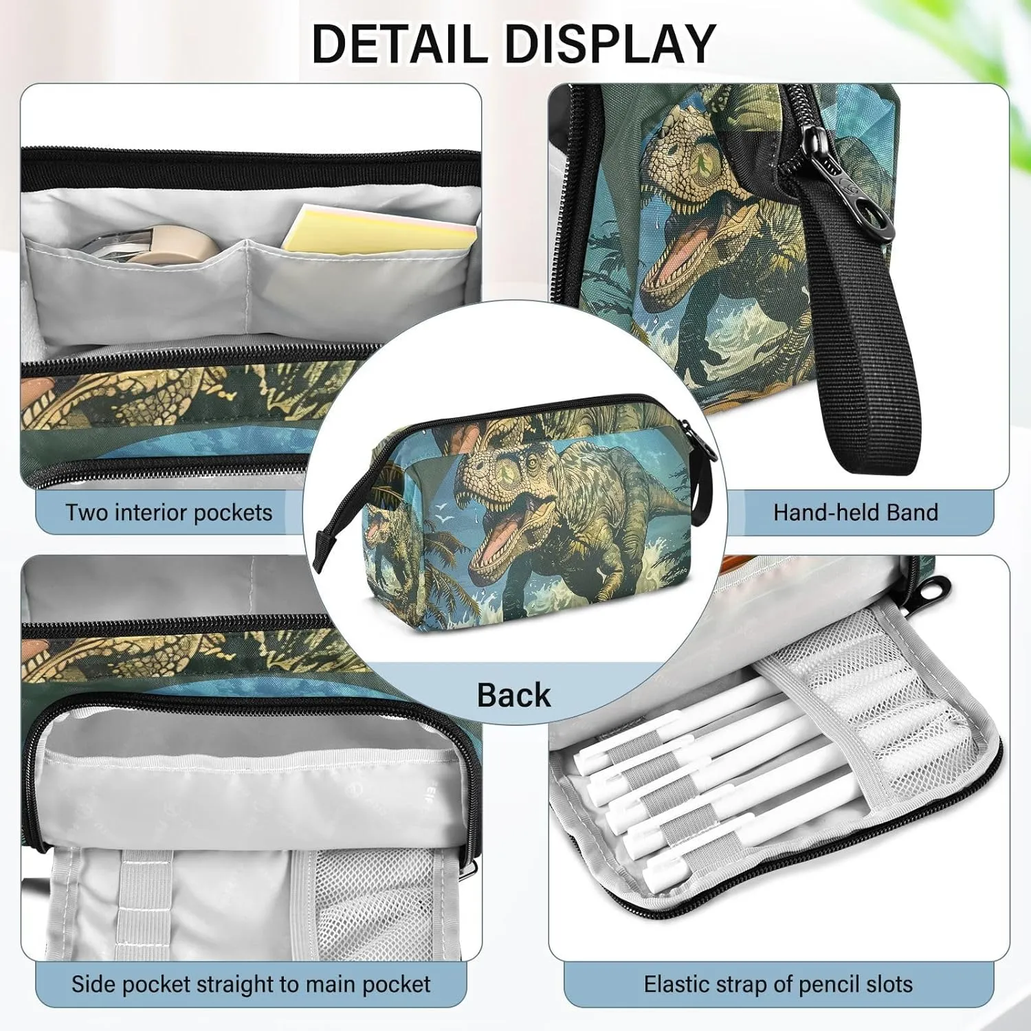 Dinosaur Pencil Case Large Pencil Pouch Big Pencil Box Pen Bag Organizer Pencil Bags with Zipper for Adults Girls Kids Boys School 064