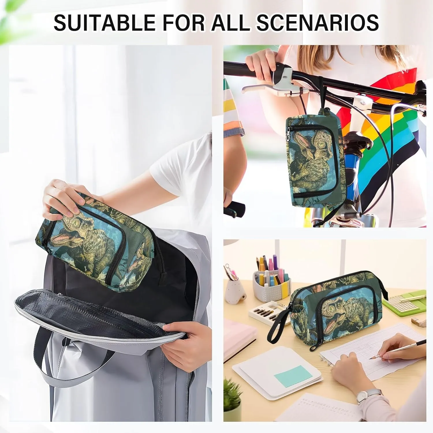 Dinosaur Pencil Case Large Pencil Pouch Big Pencil Box Pen Bag Organizer Pencil Bags with Zipper for Adults Girls Kids Boys School 064