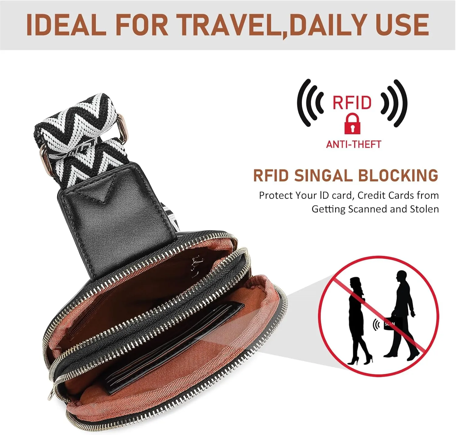 DIOMO Anti Theft Small Sling Bag for Women Cross Body Bag Trendy, RFID Fanny Packs Vegan Leather for Women Travel Belt Purse