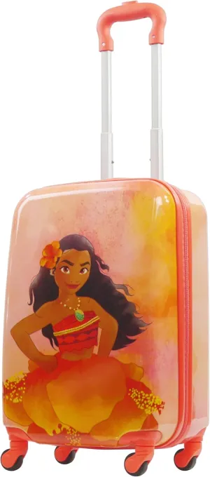 Disney Moana Unisex Kid's Flower 20.5 Inch Carry-On Luggage, Hardshell Rolling Suitcase with Spinner Wheels, Orange