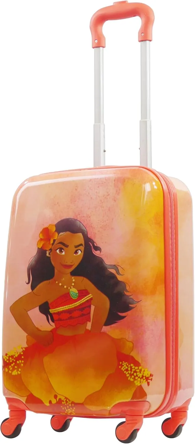 Disney Moana Unisex Kid's Flower 20.5 Inch Carry-On Luggage, Hardshell Rolling Suitcase with Spinner Wheels, Orange
